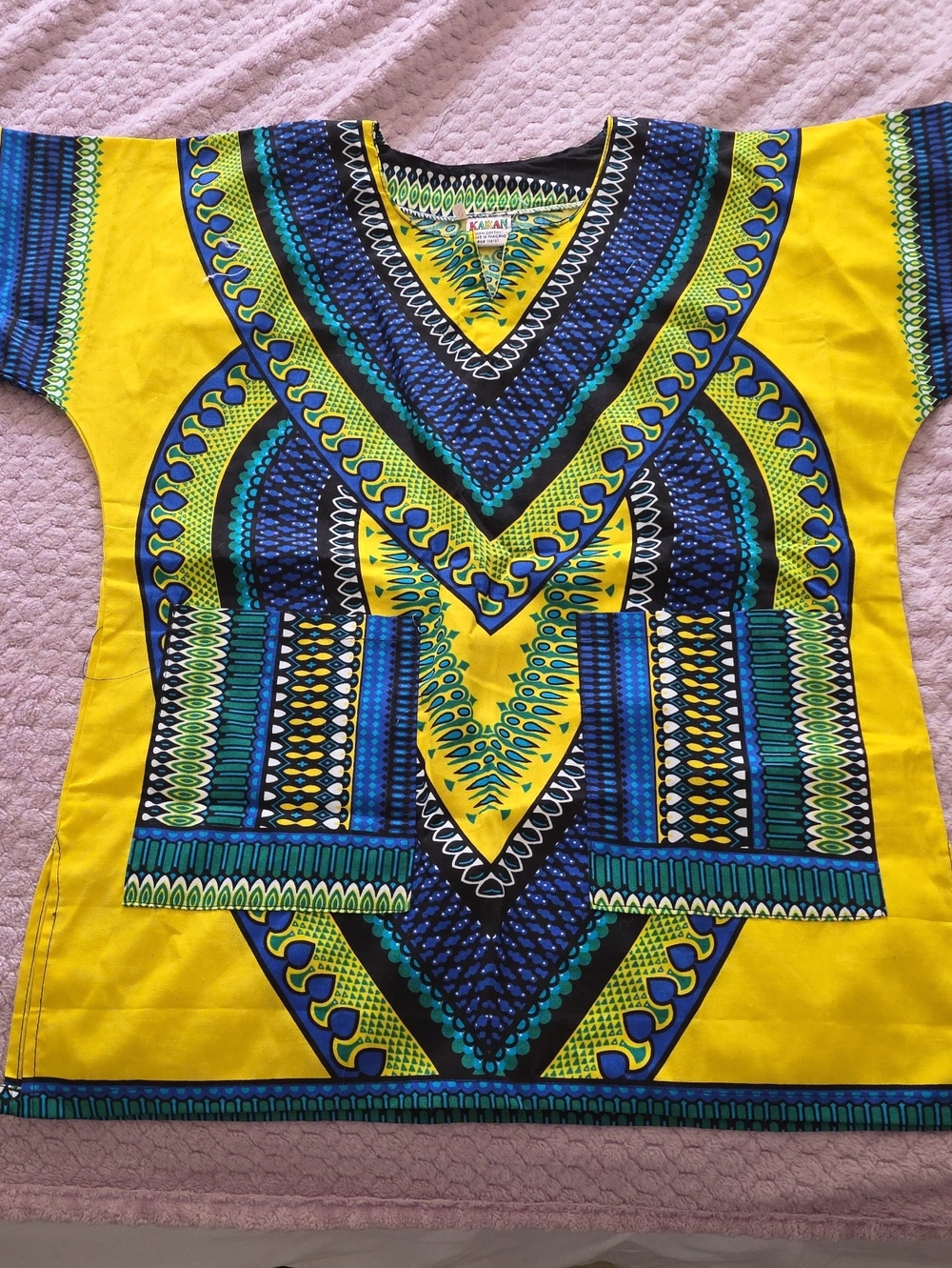 Yellow & Blue African Print Dashiki Top